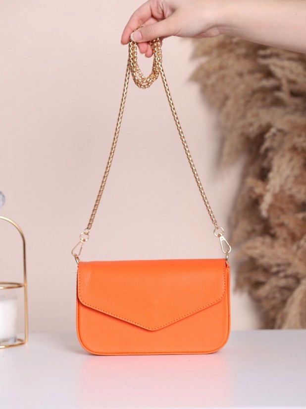 Snap Chain Strap Box Bag -Orange