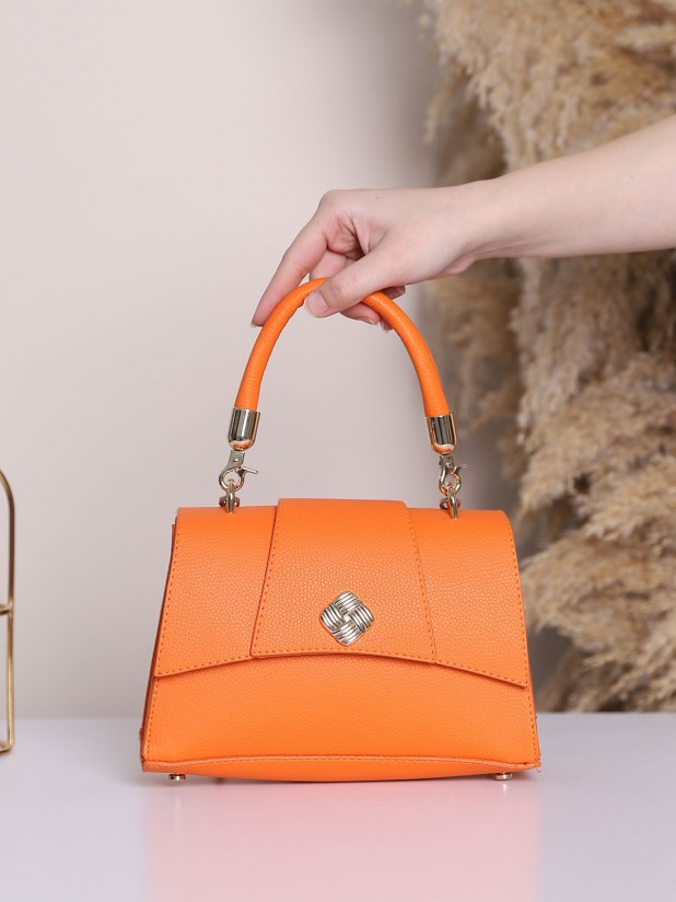 Chain Strap Handle Women's Bag -Orange
