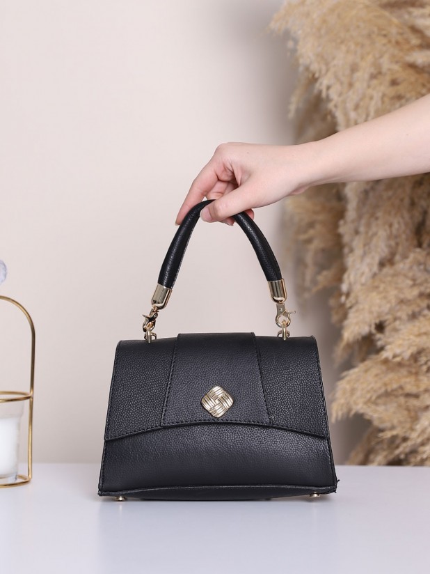 Chain Strap Handle Women's Bag -Black