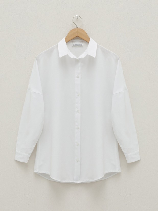 Boydan Düğmeli Gömlek -Beyaz