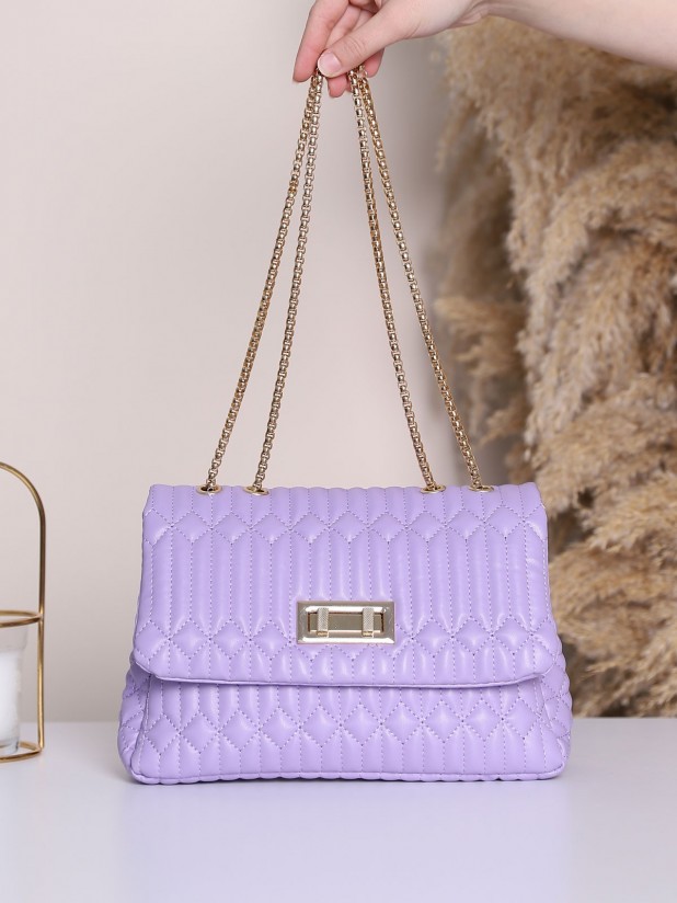 Double Lock Chain Strap Quilted Bag -Lilac