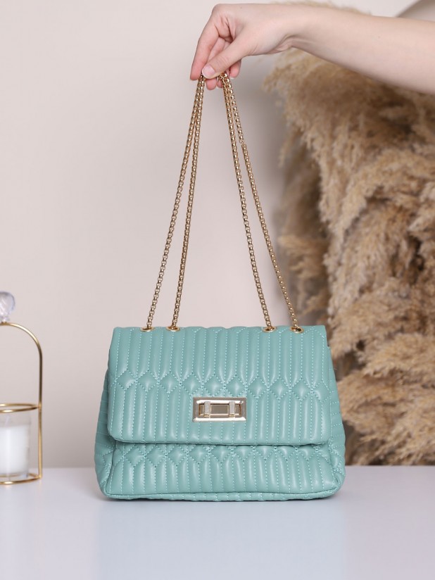 Double Lock Chain Strap Quilted Bag -Mint Color
