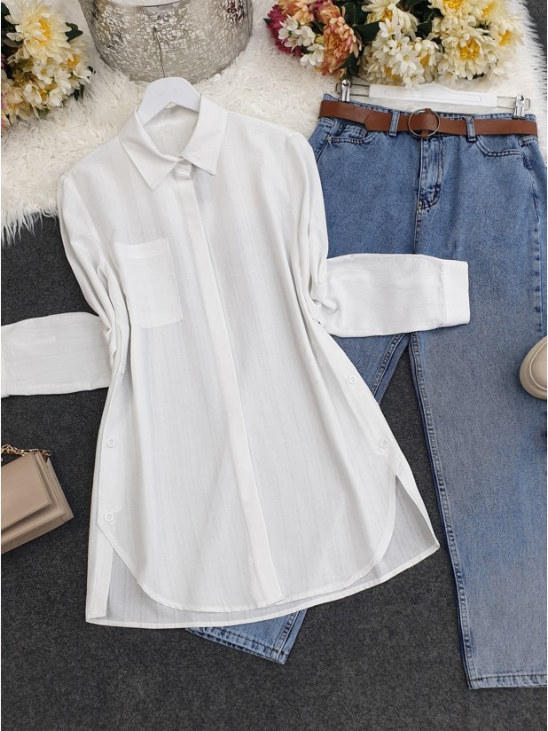 Single Pocket Buttoned Shirt -White