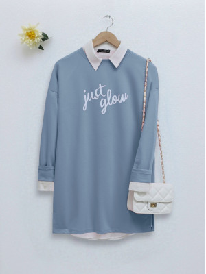 Printed Combed Cotton Sweat -Baby Blue