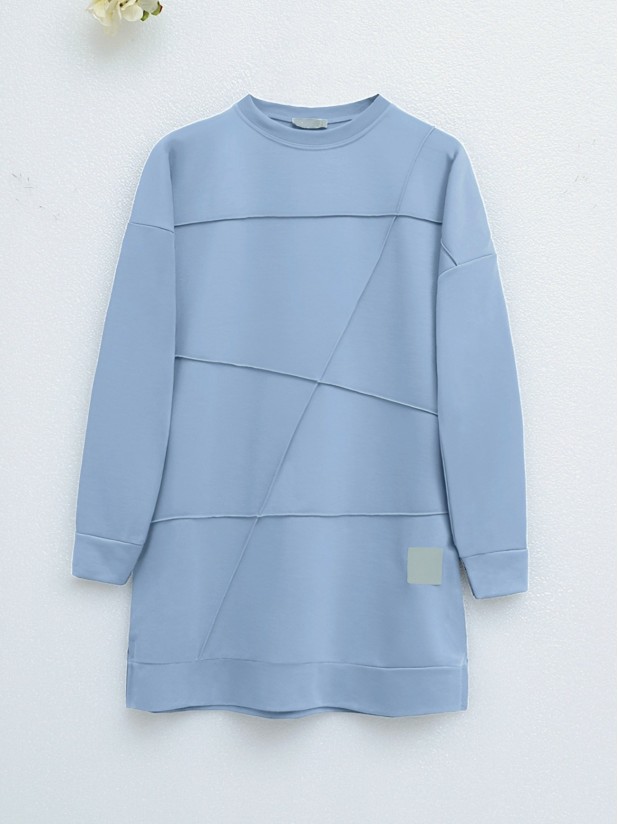 Grass Patterned Crew Neck Tunic -Ice Blue