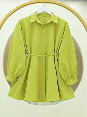 Piece Fabric Buttoned Poplin Tunic -Oil Green