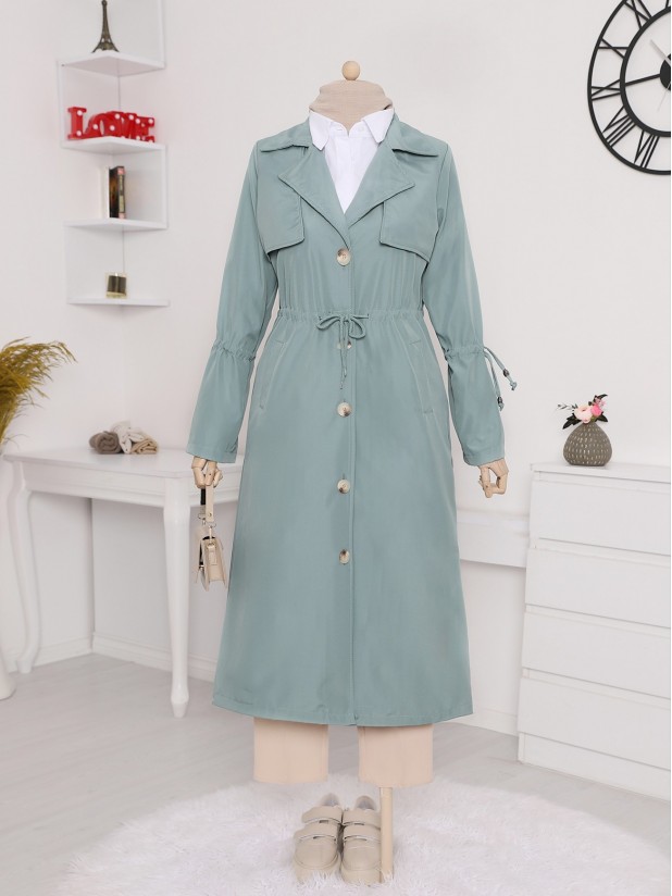 Bolero Sleeve Tunnel Laced Trench Coat -Mint Color