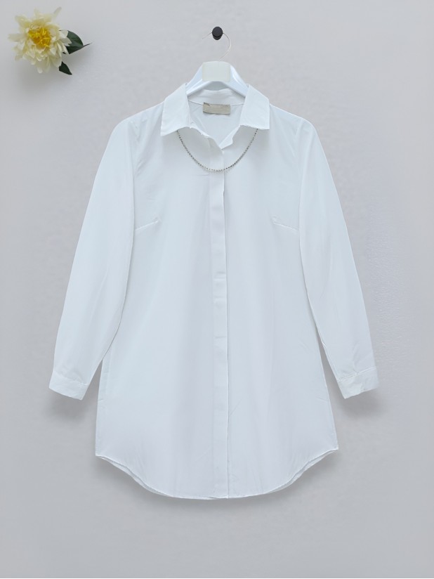 Uzun Düz Tunik Gömlek -Beyaz
