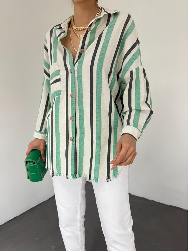 One Pocket Skirt Tasseled Oval Cut Tunic -Green