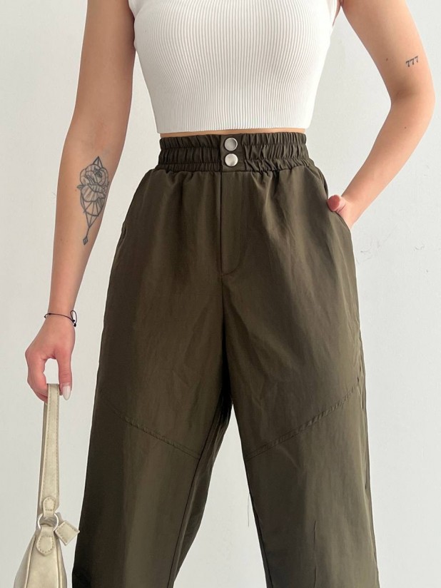 Trousers with Pockets and Elastic Waistbands -Khaki