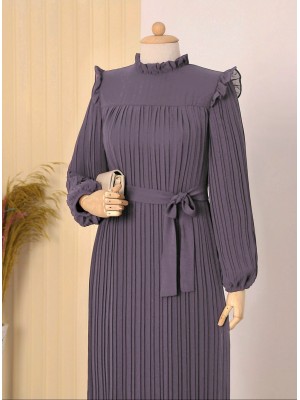 Front Robe Sleeves and Body Pleated Dress   -Lilac
