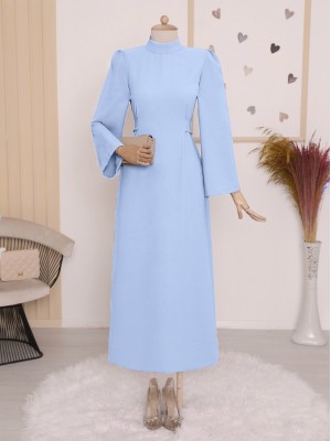 Judge Collar Lace Detailed Dress        -Baby Blue