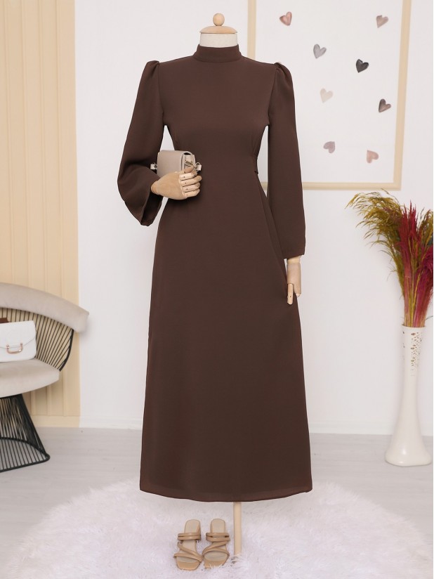 Judge Collar Lace Detailed Dress  -Brown