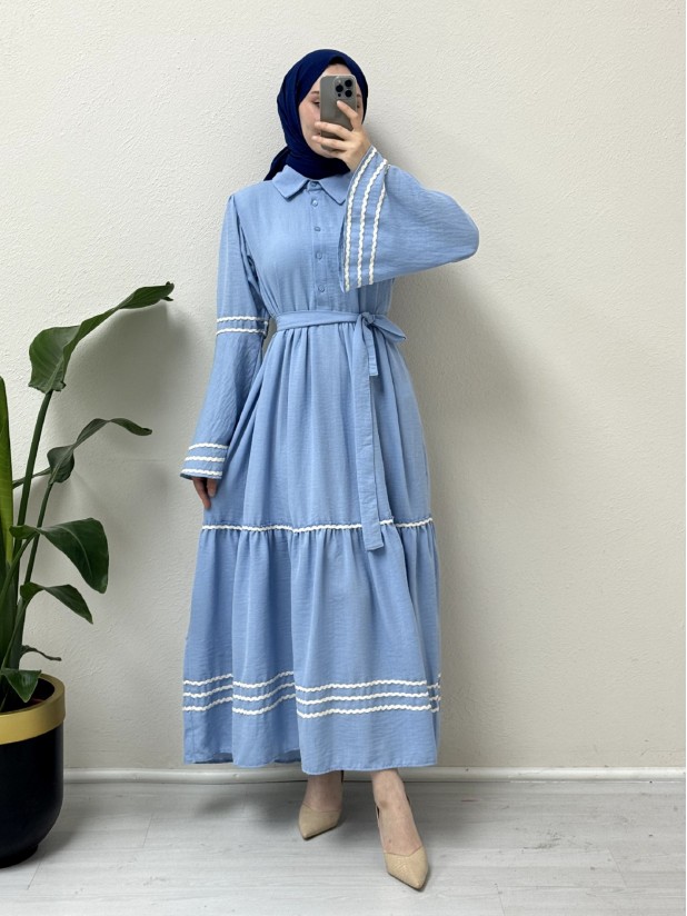 Partial Dress with embroidered sleeves and skirt   -Baby Blue
