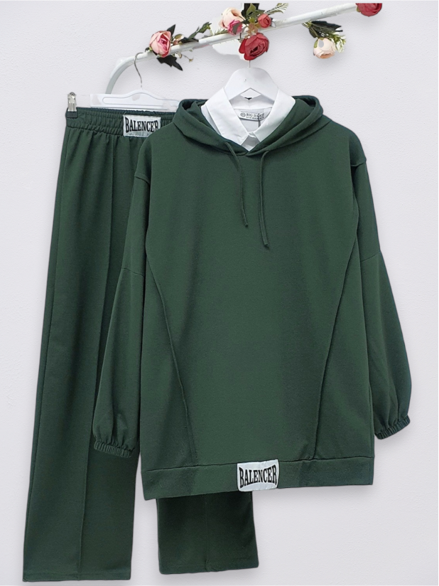 Rigging Detailed Hooded Combed Combed Set  -Emerald