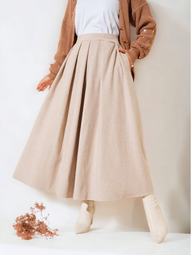 Pleated Stitch Skirt  - Beige