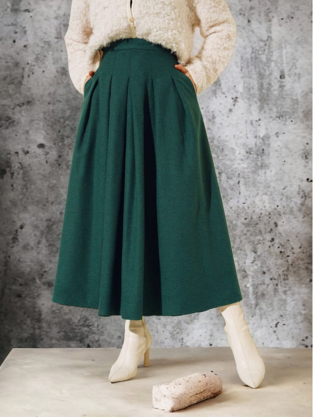 Pleated Stitch Skirt  -Emerald