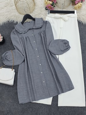 Baby Collar Button Down Tunic        -Smoked 