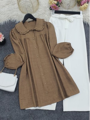 Baby Collar Button Down Tunic  -Brown