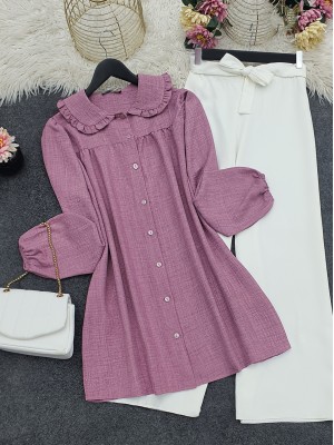 Baby Collar Button Down Tunic  -Dried rose