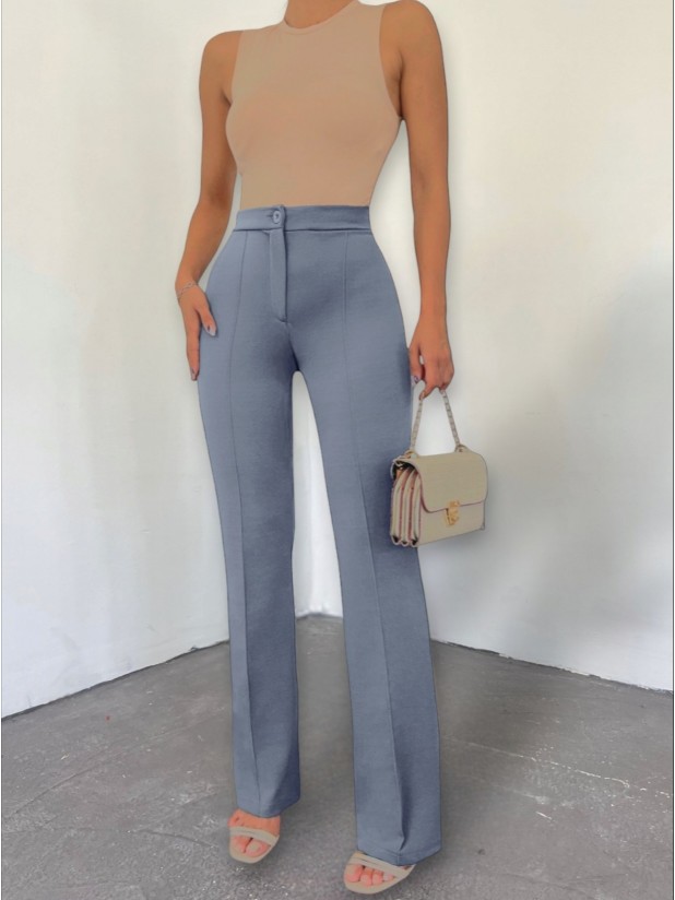 Buttoned Lycra Trousers -Grey
