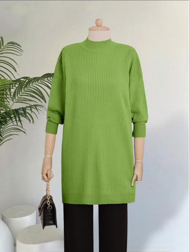 Half Neck Slit Knitwear Tunic   -PISTACHIO GREEN