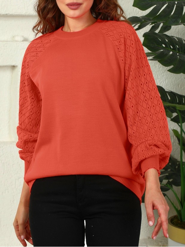 Openwork Sleeves Knitwear Sweater  -Garnet Color