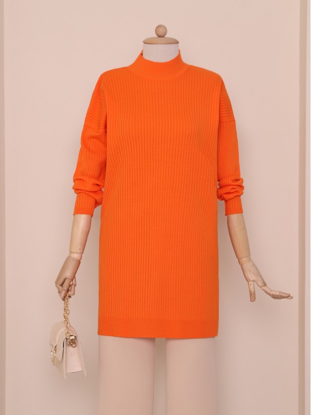 Half Neck Slit Knitwear Tunic   -Orange
