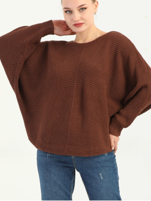 Bat Sleeve Araboy Knitwear Sweater -Brown