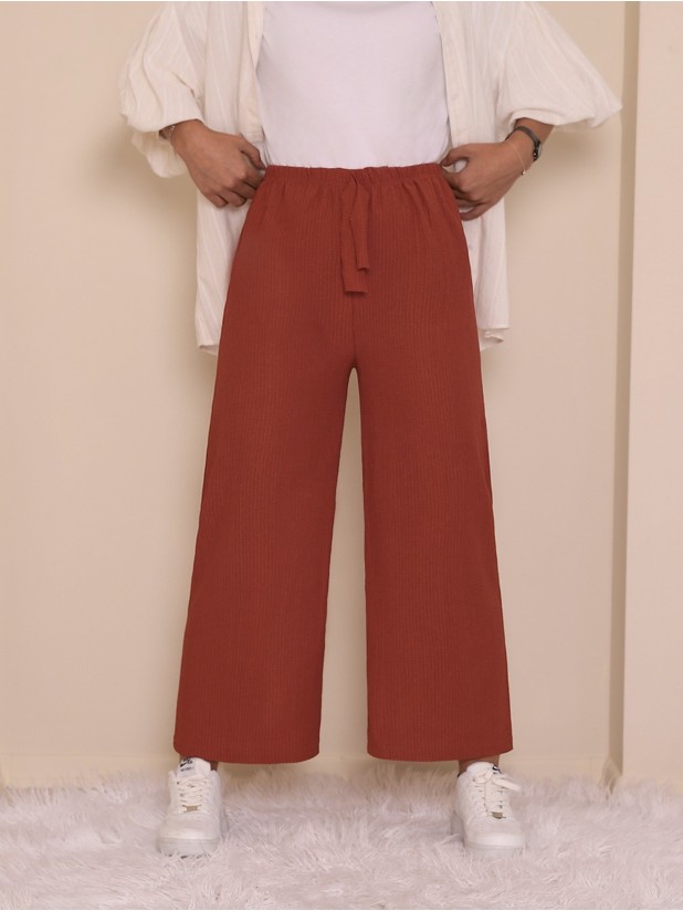 Bağcık Detaylı Salaş Pantolon    -Kiremit