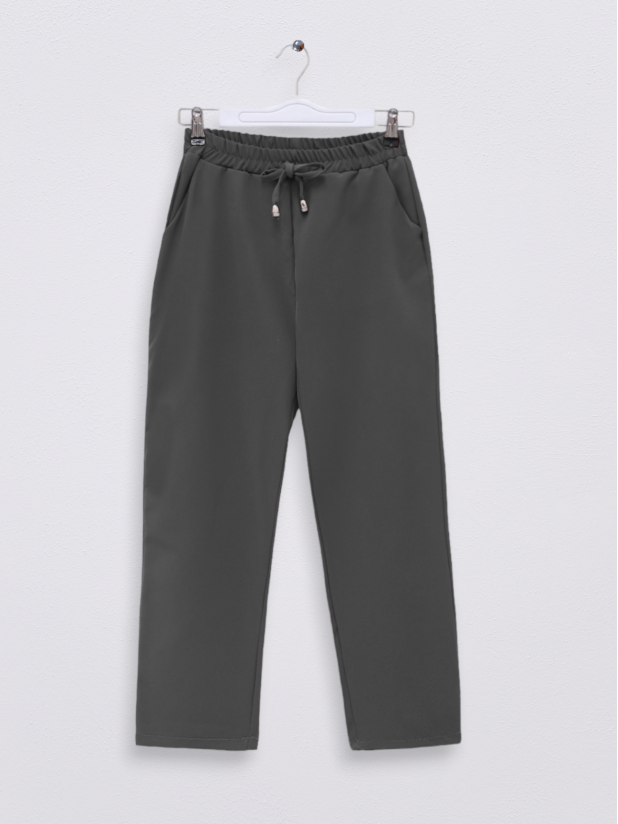 Elastic Waist Double Pocket Lacing Detail Trousers         -Smoked 