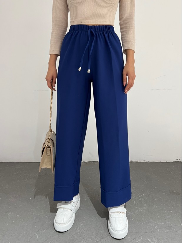 Lacing Detail Stitched Leg Trousers   -Navy blue