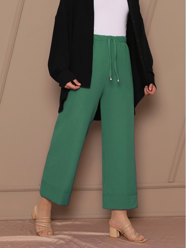 Bağcık Detaylı Double Paça Dikişli Pantolon   -Yeşil
